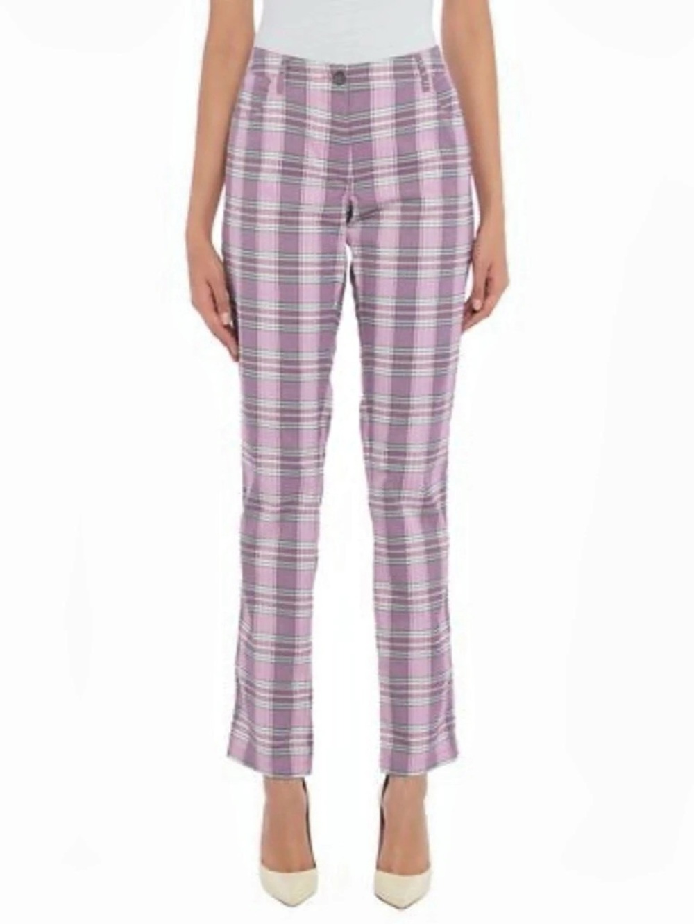 Colmar Plaid Straight Leg Pants in Pink & Gray